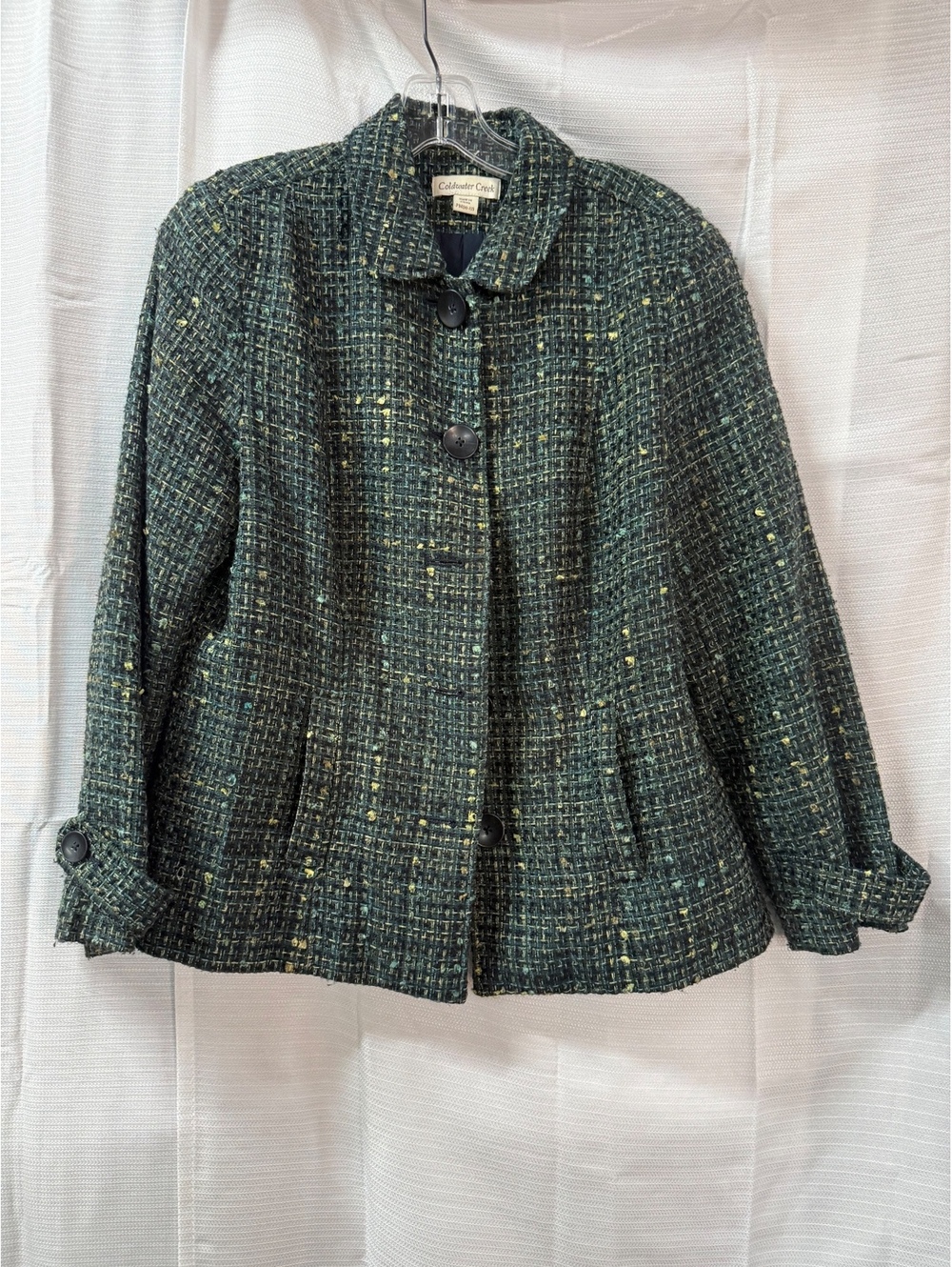 Coldwater Creek Women's Tweed Jacket PM 10-12 Green Multi-Color